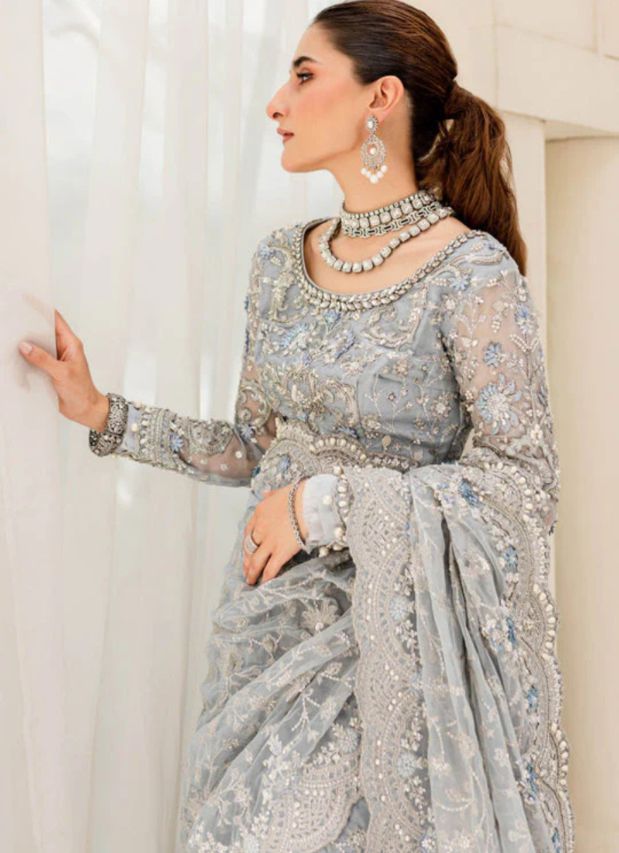 19 Powder Blue Embroidered Bridal Saree