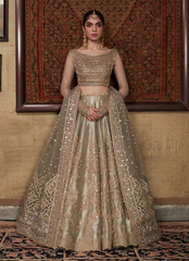 16 Champagne Gold Bridal Lehenga with Sequins and Sheer Dupatta