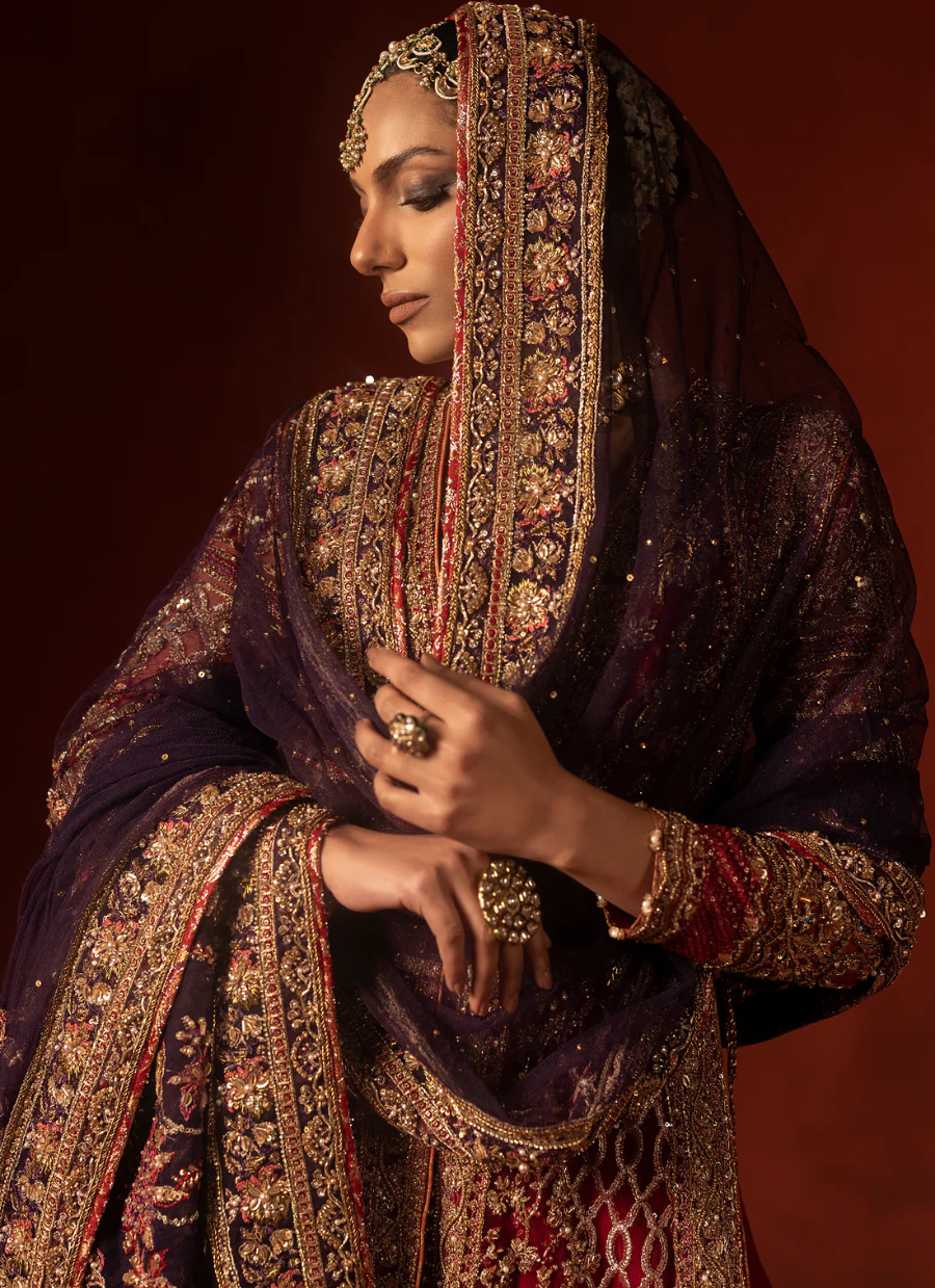 19 Regal Red Front-Open Shirt with Azaar Pants & Festive Dupatta