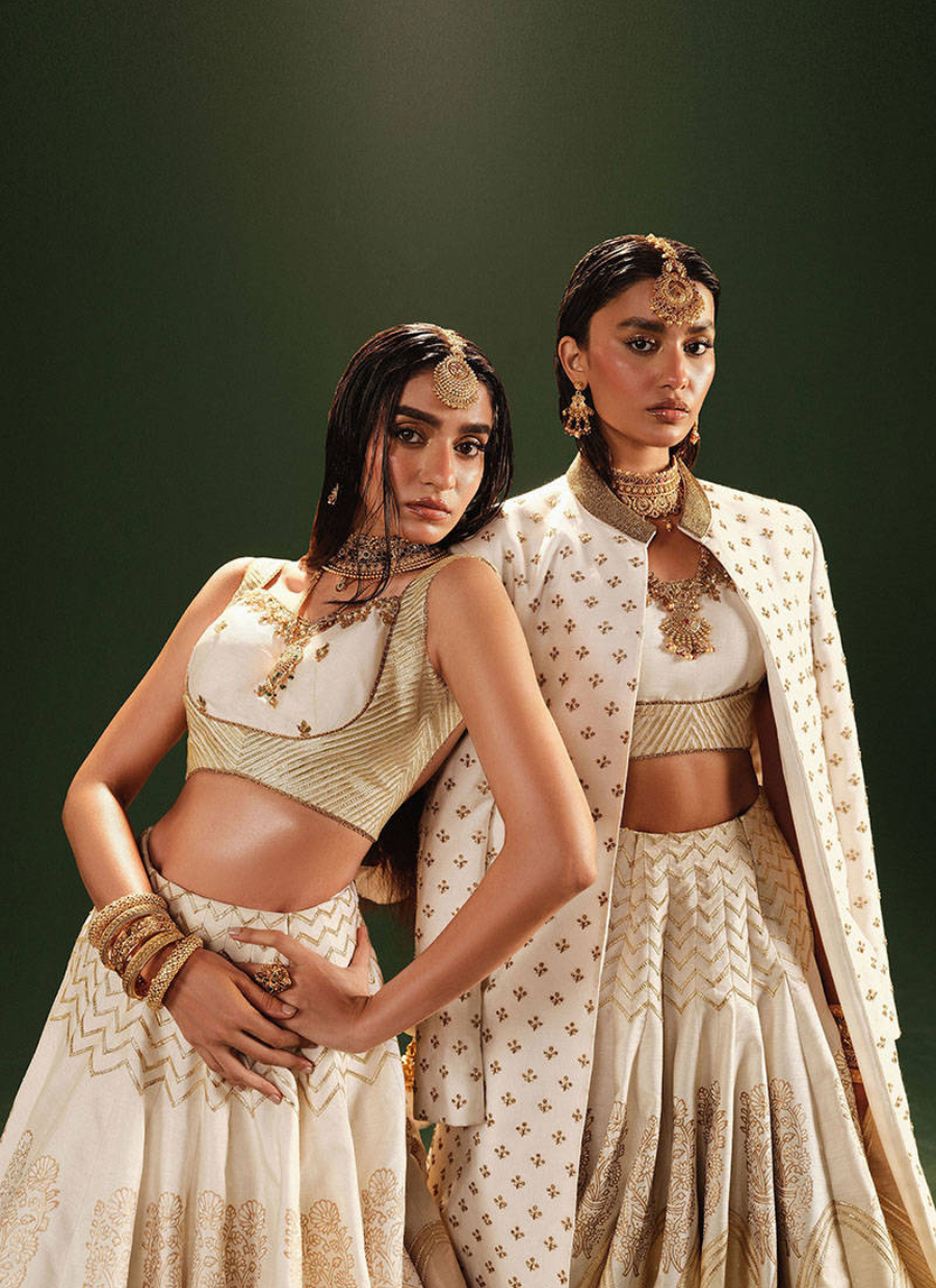 16 Golden Ivory Bridal Lehenga with Mirror Work Dupatta