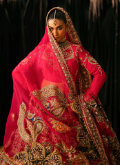 16 Crimson Red Bridal Lehenga with Heavy Floral Embroidery