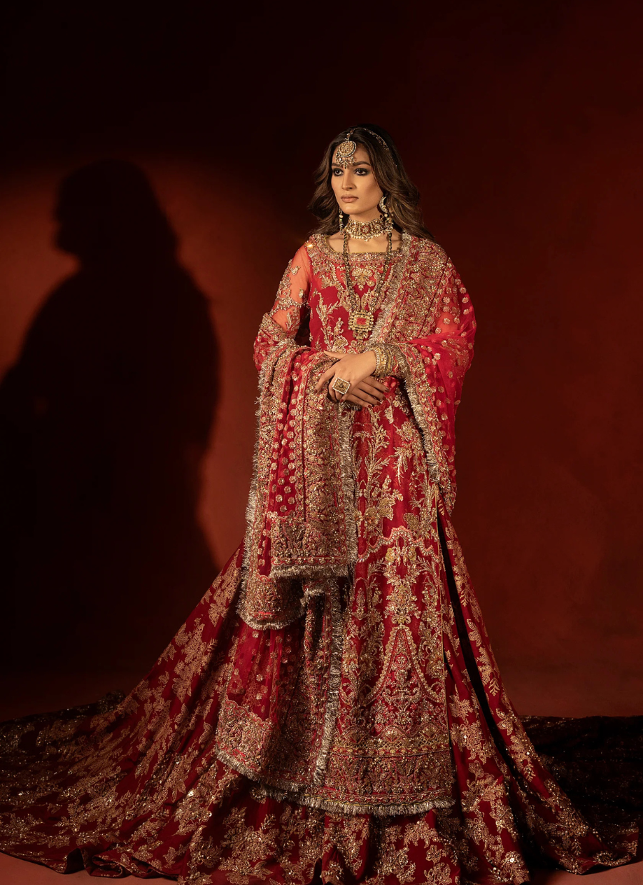 19 Raspberry Red Bridal Trail Lehenga Set