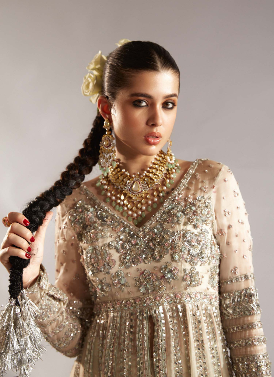 16 Ivory Embellished Gharara Set with Sheer Dupatta