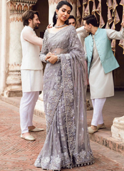 19 Smoky Grey Embroidered Bridal Saree