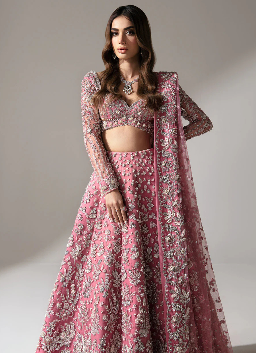 19 Rose Pink Embellished Bridal Lehenga with Long Sleeves