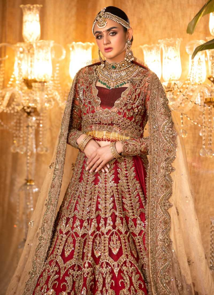 19 Regal Red and Gold Heavily Embellished Bridal Lehenga