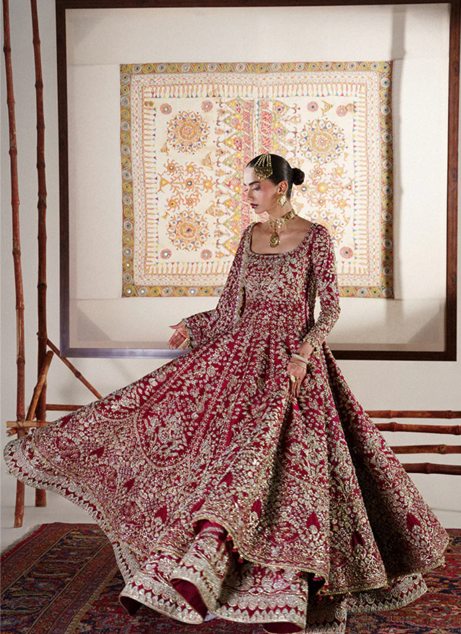 18 Heritage Maroon & Gold Bridal Kalidaar