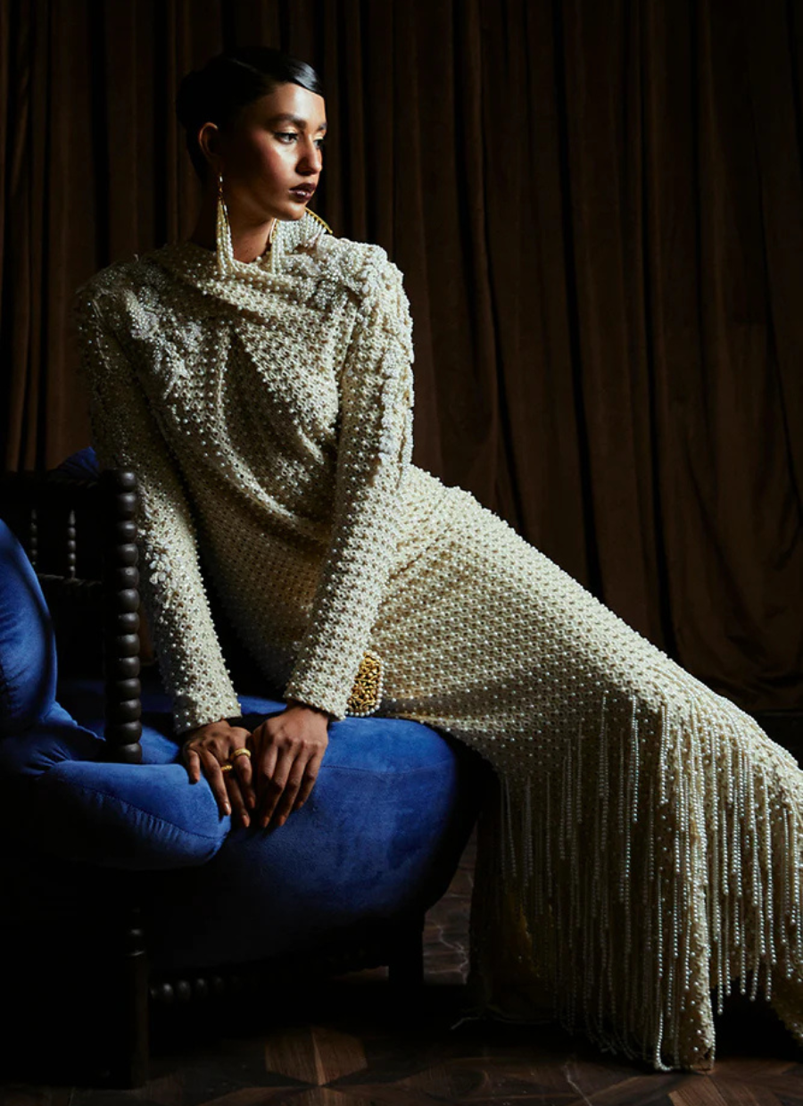 19 Ivory Beaded Fringe Gown