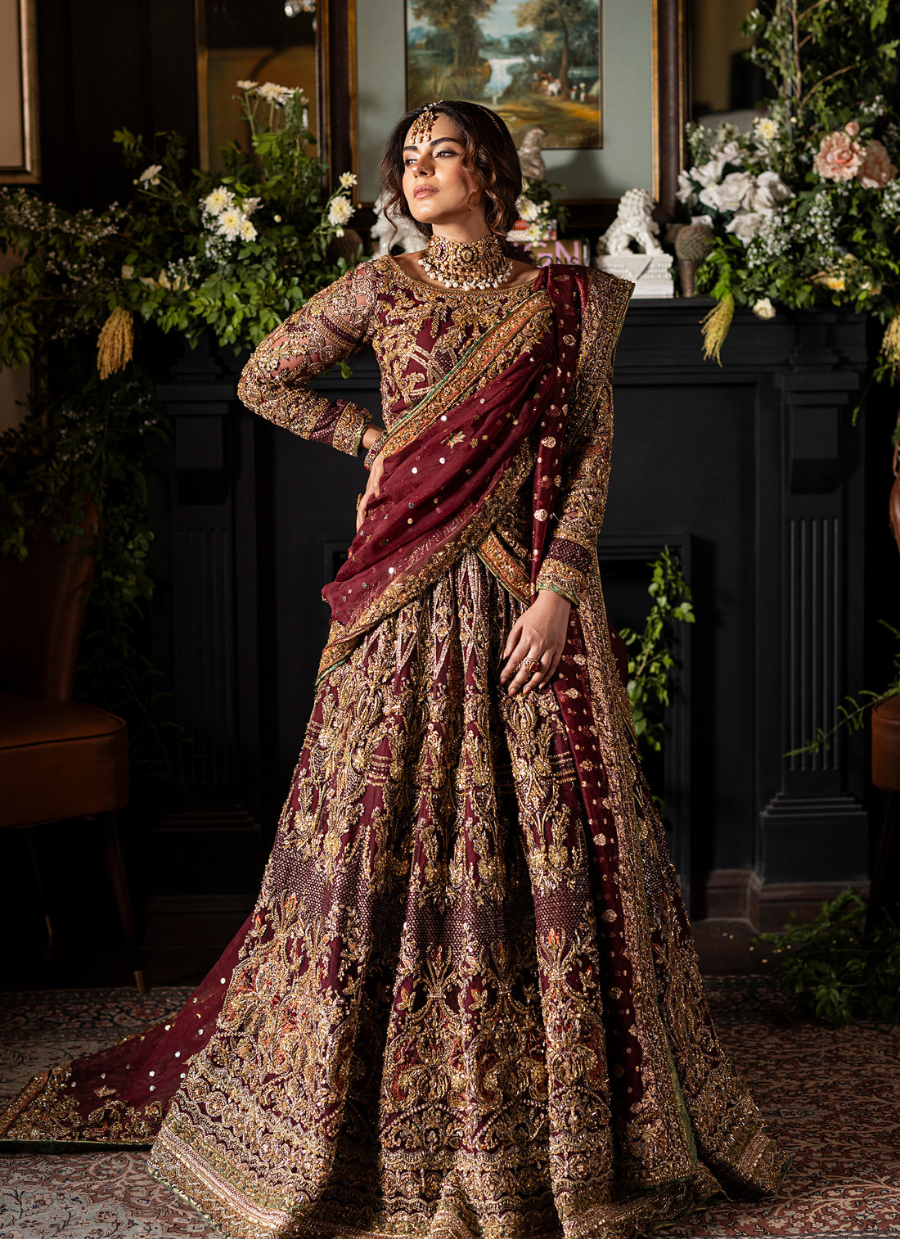19 Majestic Maroon Choli Lehenga with Mukesh Dupatta