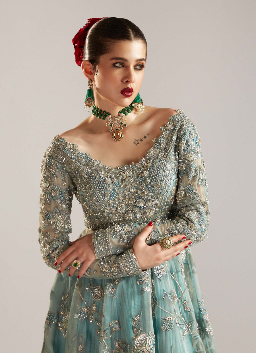 16 Sea Green Embellished Kalidaar with Silver Detailing