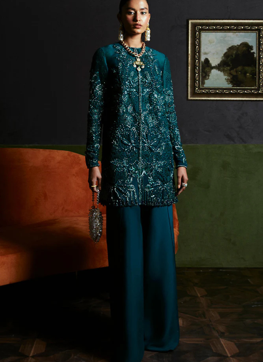18 Emerald Embellished Jacket with Wide-Leg Trousers