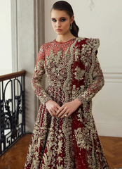 19 Regal Red Bridal Gown with Intricate Golden Embroidery