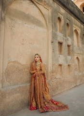 18 Golden and Red Traditional Bridal Dress with Heavy Embellishment