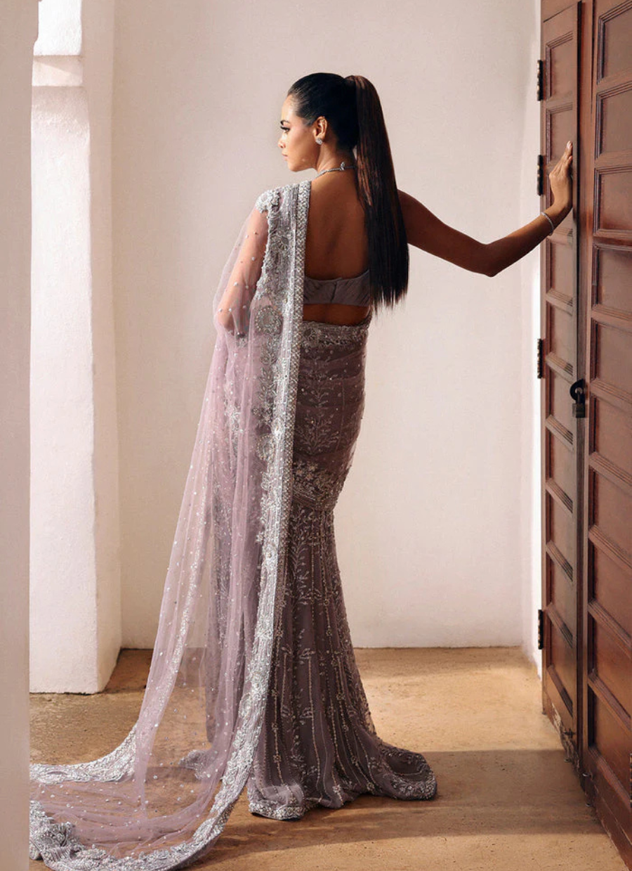 18 Lavender Silver Embroidered Bridal Saree