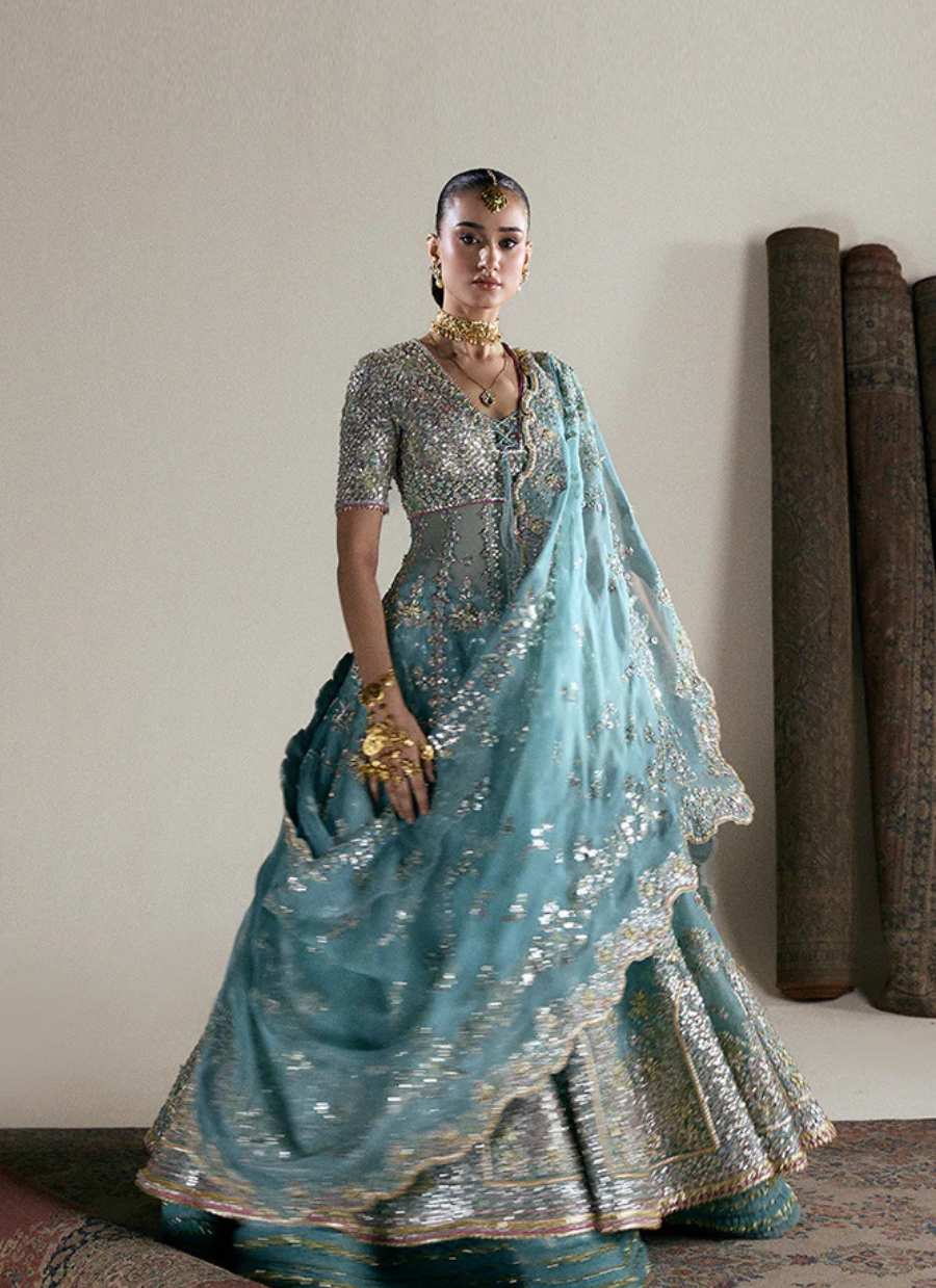 18 Aqua Blue Embroidered Bridal Lehenga
