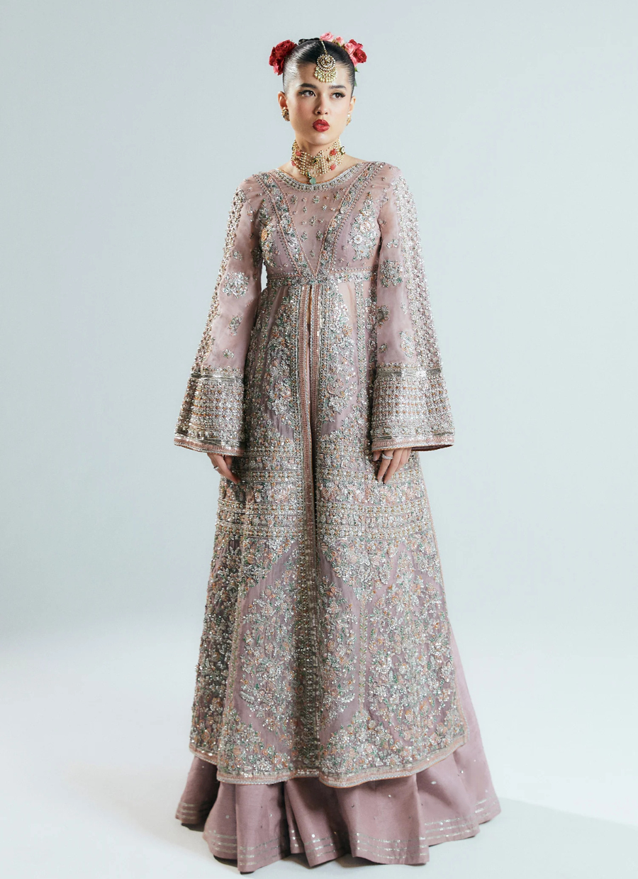 16 Dusty Rose Heavily Embellished Kalidaar with Flared Sleeves