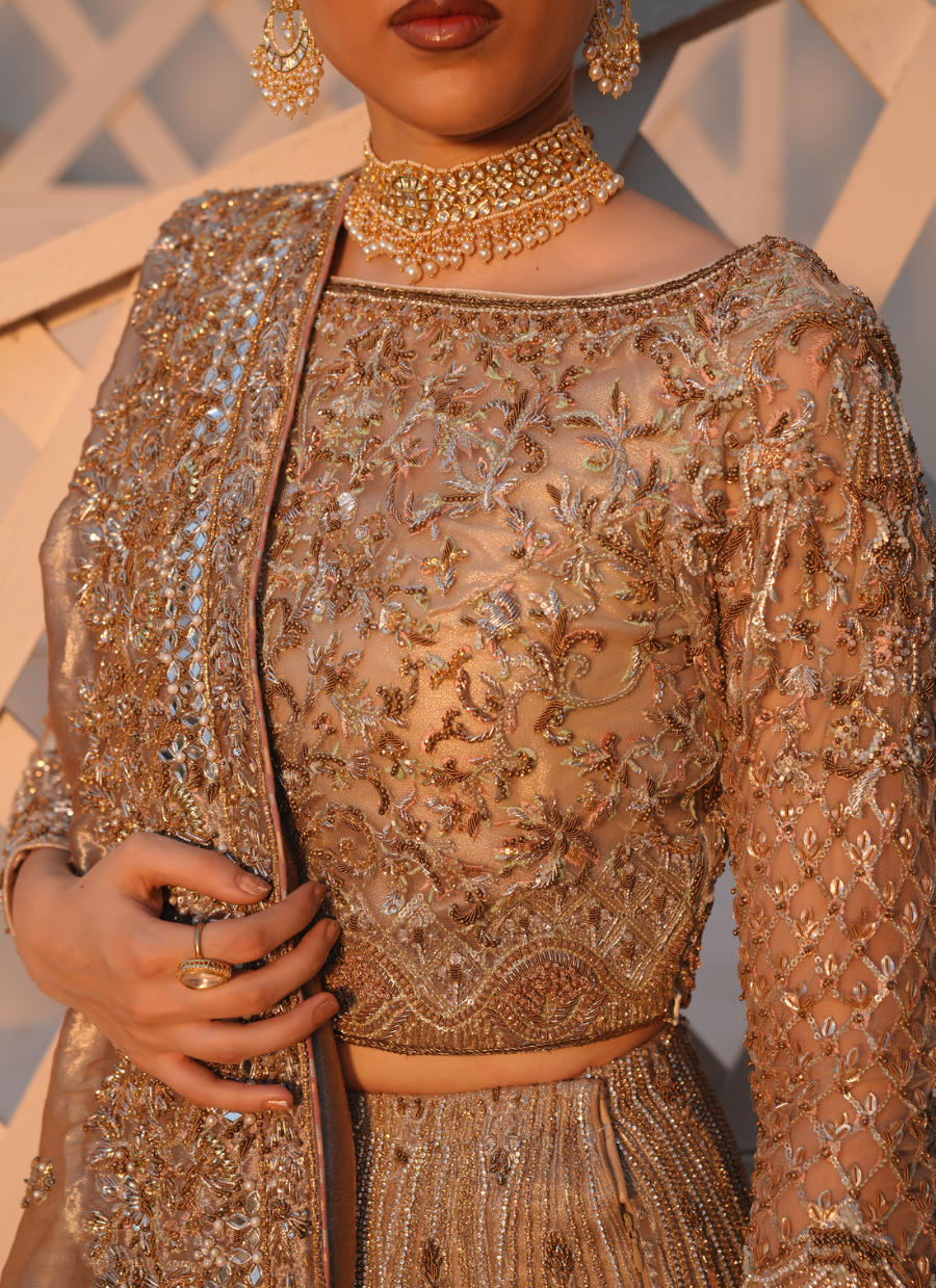 19 Golden Bridal Lehenga with Luxe Embellishments and Regal Dupatta