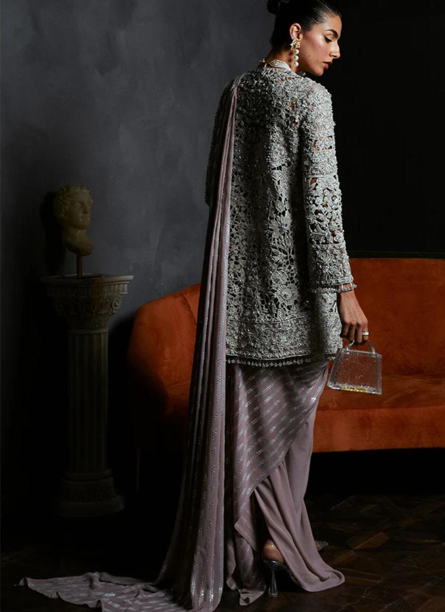 18 Silver Embellished Jacket Saree Ensemble