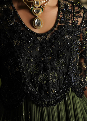 18 Midnight Elegance in Black & Olive Green Gown