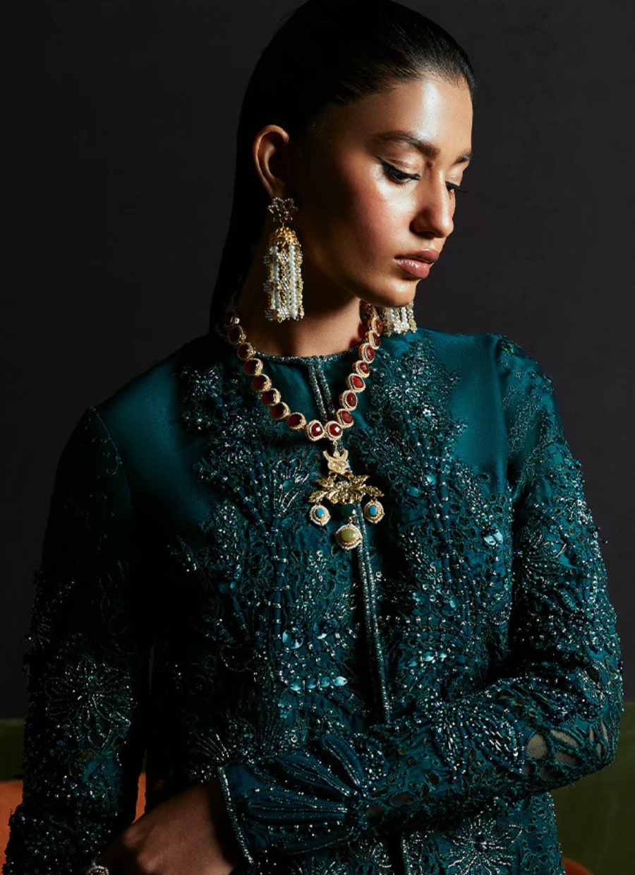 18 Emerald Embellished Jacket with Wide-Leg Trousers