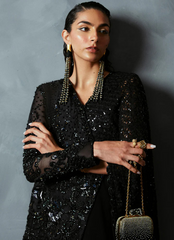 18 Black Sequin Cape Gown Ensemble