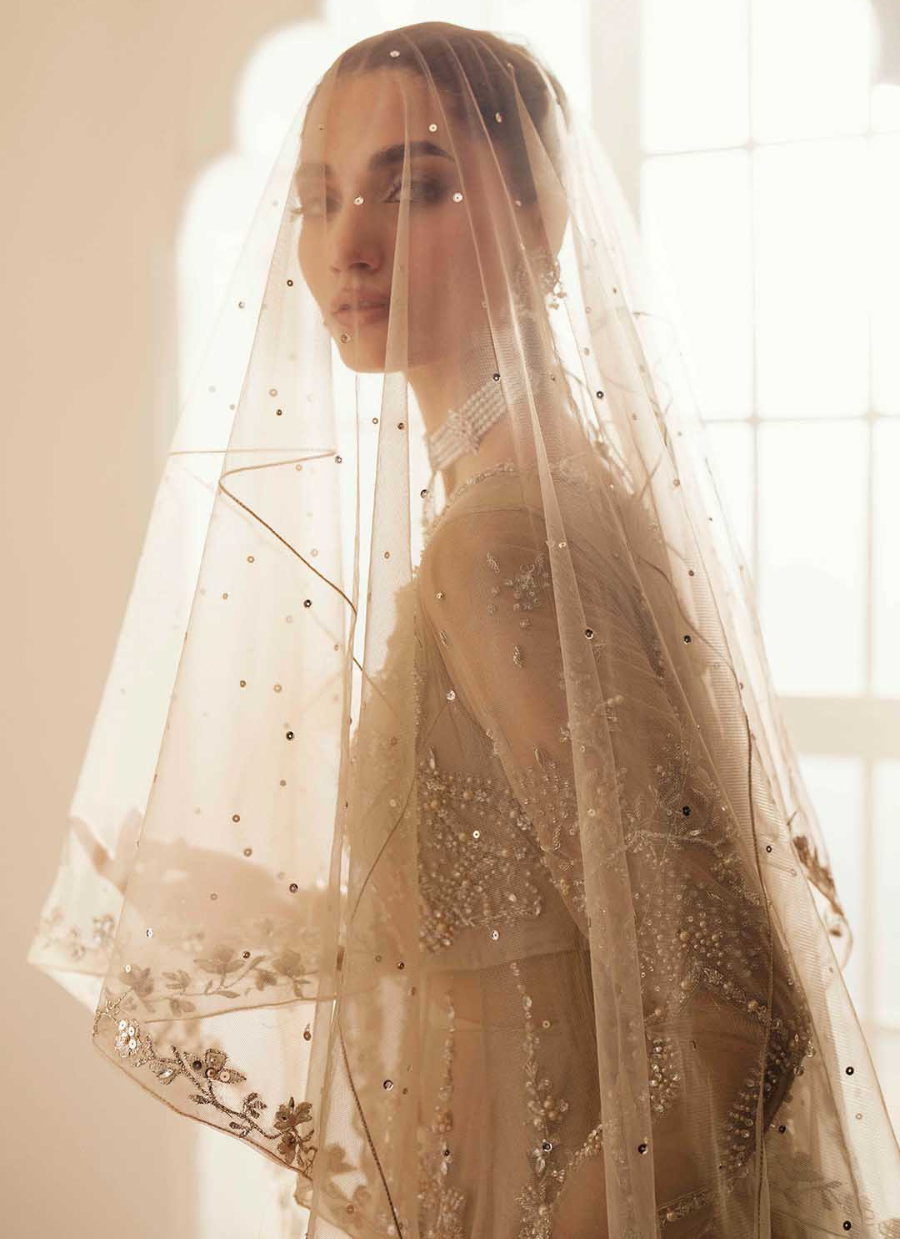 16 Champagne Gold Embroidered Long Kalidaar with Dupatta