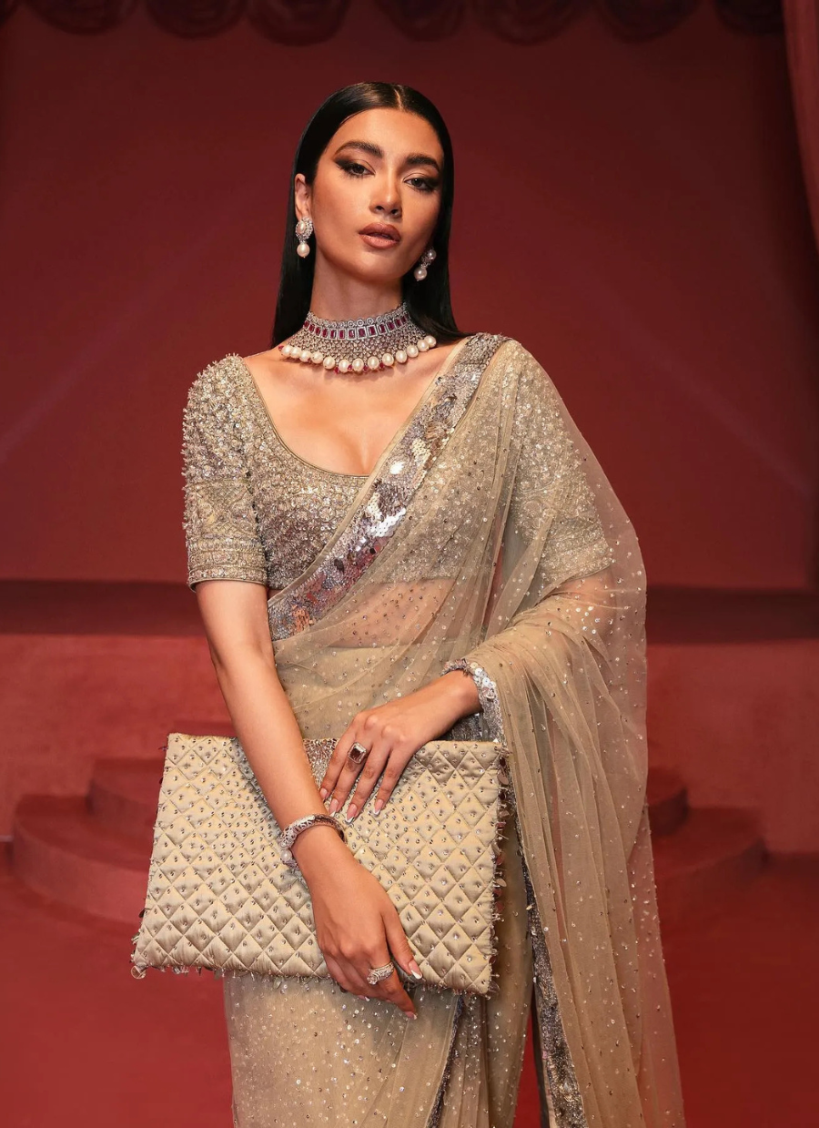 19 Silver Embellished Bridal Saree with Statement Blouse