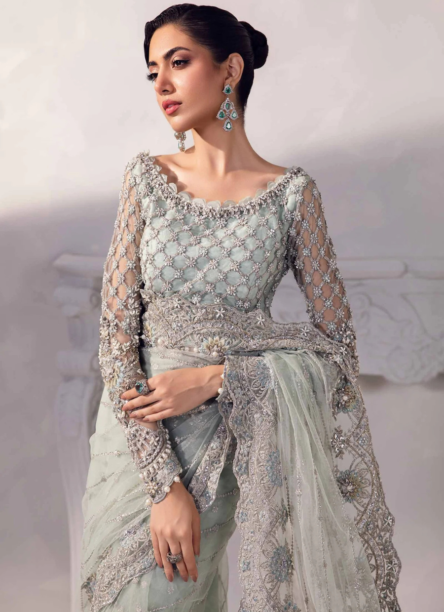 18 Elegant Blue Embellished Saree Gown
