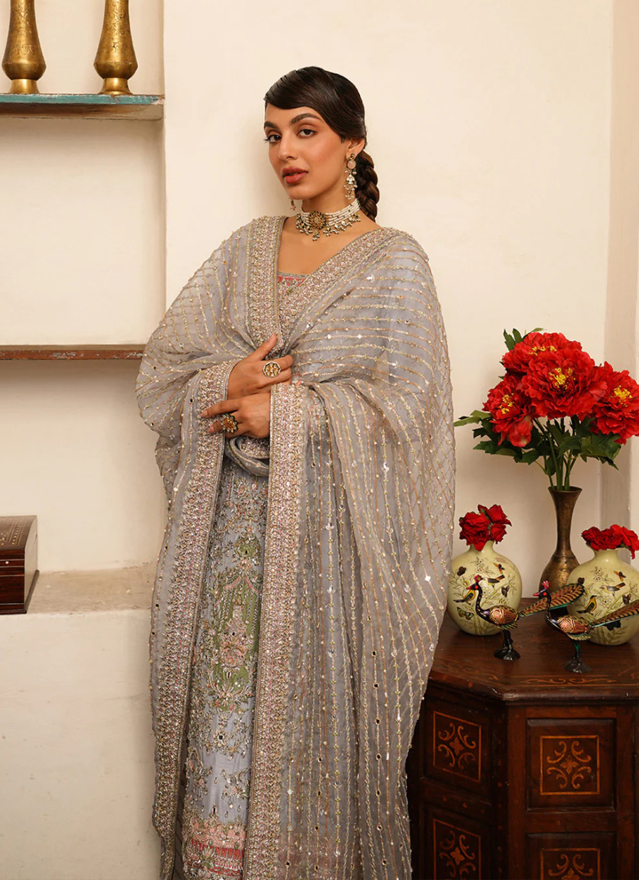 16 Powder Blue Embroidered Formal Ensemble with Straight Pants