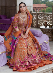 16 Rust Bridal Kalidaar with Orange Dupatta and Multicolor Embellishments