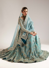 16 Sea Green Embellished Kalidaar with Silver Detailing