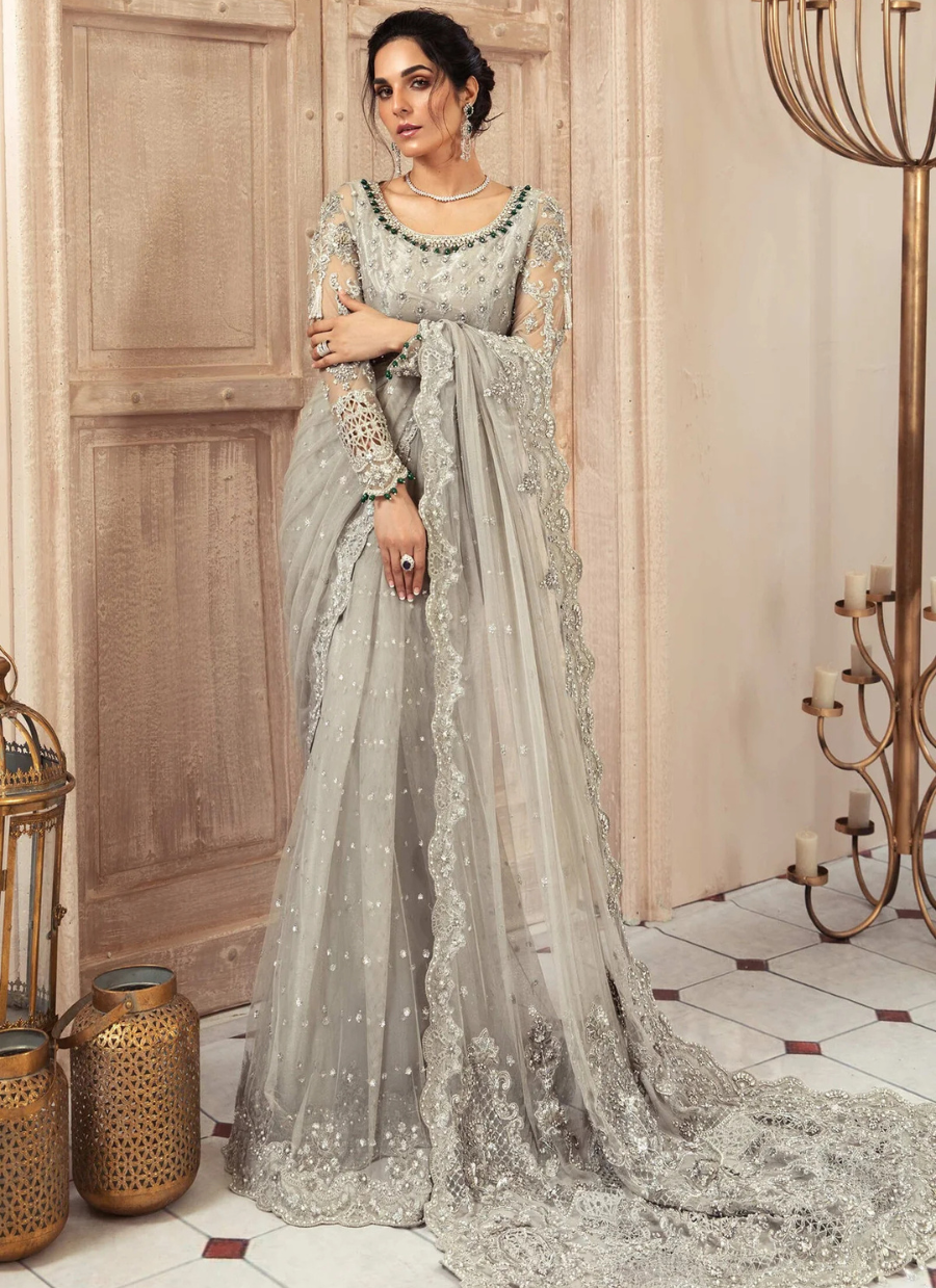 19 Elegant Grey Embellished Bridal Saree