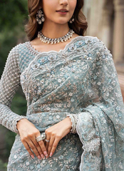18 Ice Blue Heavily Embroidered Bridal Saree