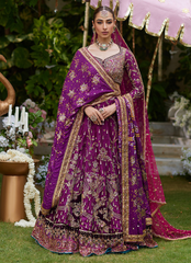 16 Plum Purple Lehenga Choli with Gold Embroidery and Pink Dupatta