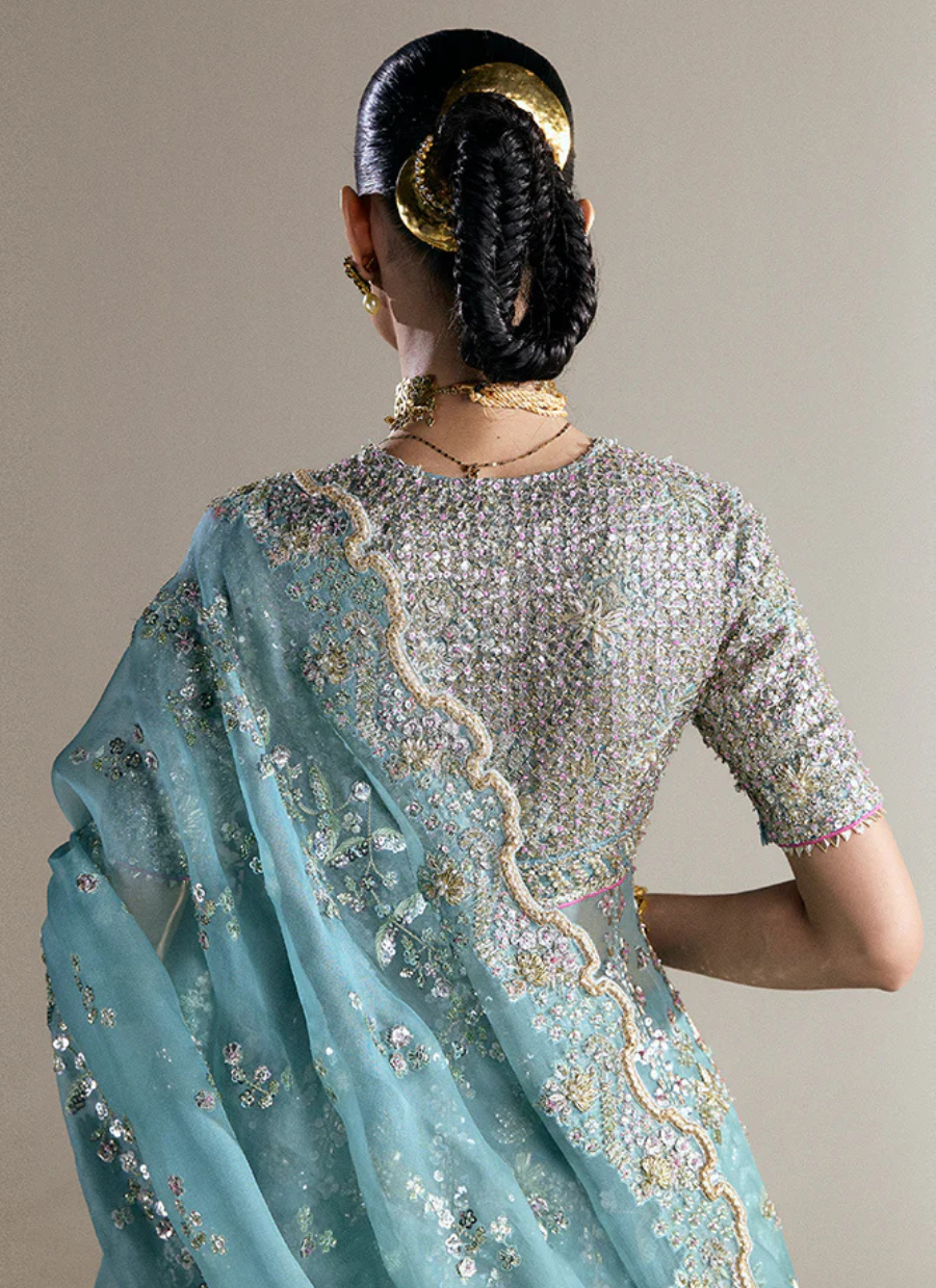 18 Aqua Blue Embroidered Bridal Lehenga