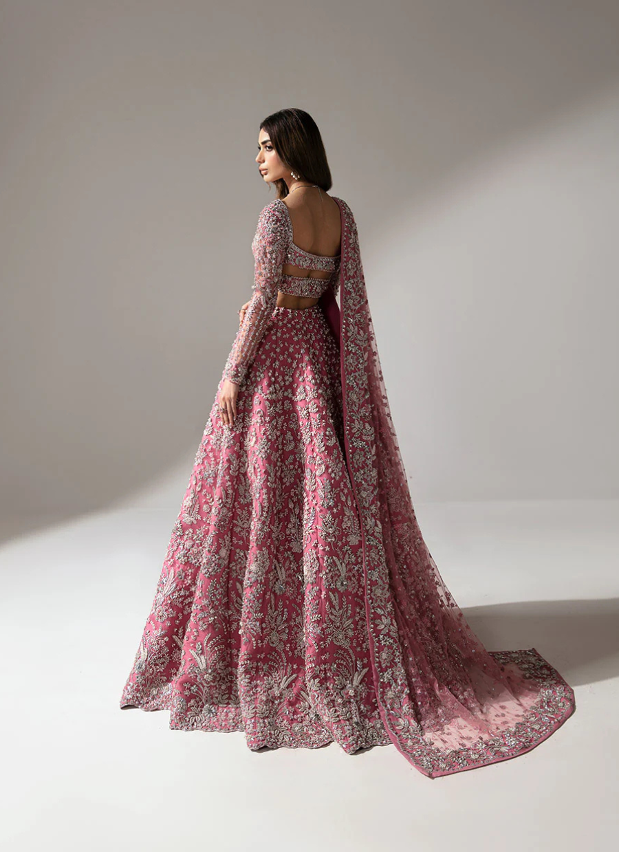19 Rose Pink Embellished Bridal Lehenga with Long Sleeves