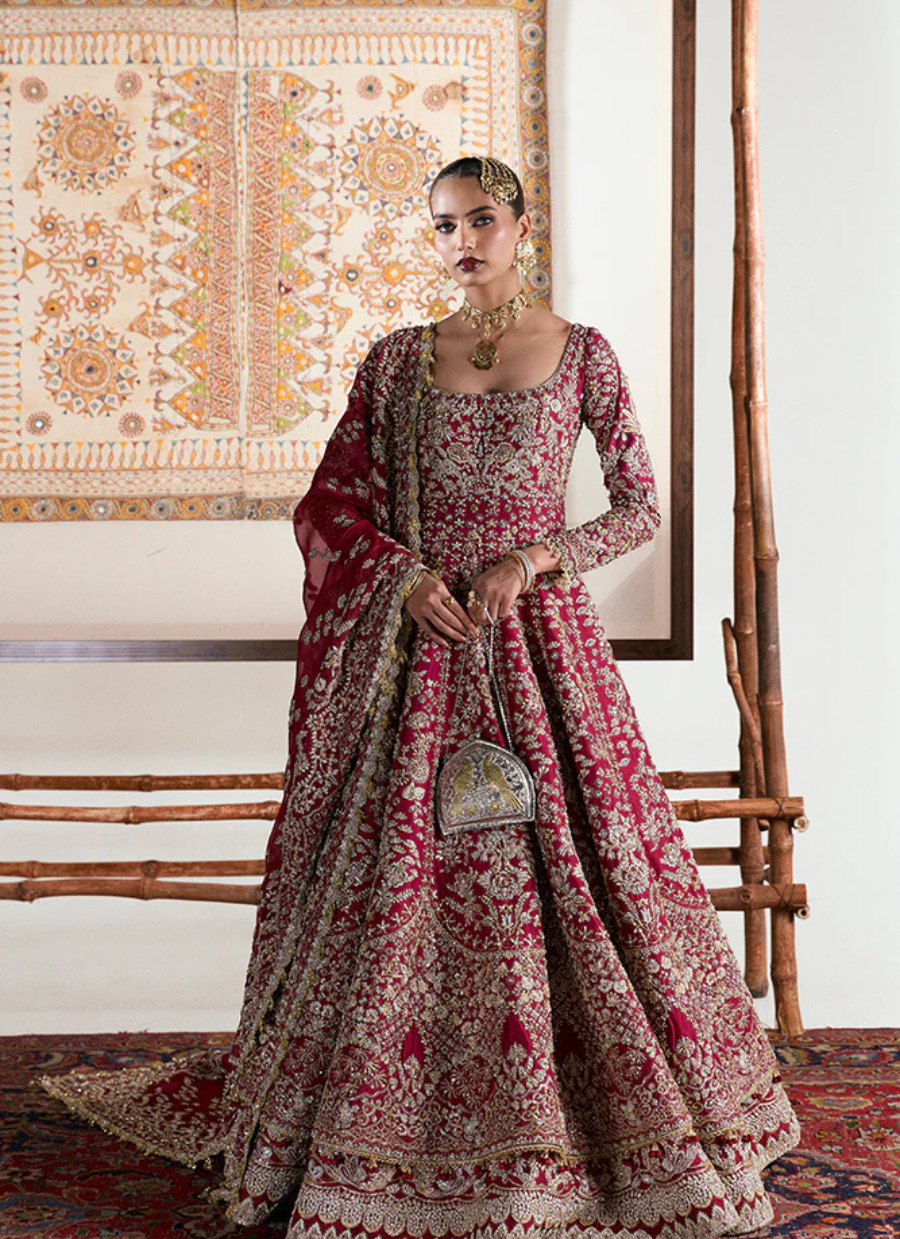 18 Heritage Maroon & Gold Bridal Kalidaar