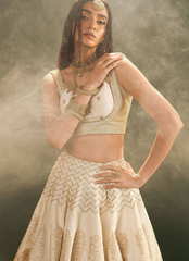 16 Golden Ivory Bridal Lehenga with Mirror Work Dupatta