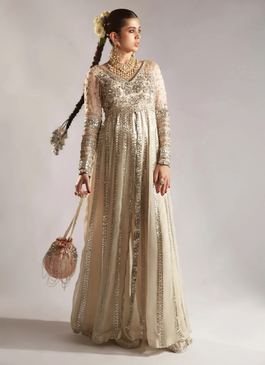 16 Ivory Embellished Gharara Set with Sheer Dupatta