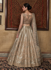 16 Champagne Gold Bridal Lehenga with Sequins and Sheer Dupatta