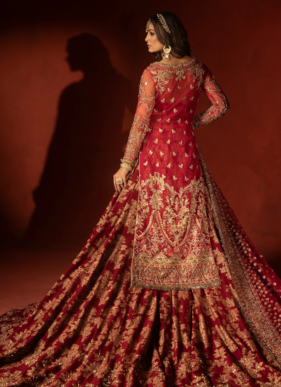 19 Raspberry Red Bridal Trail Lehenga Set
