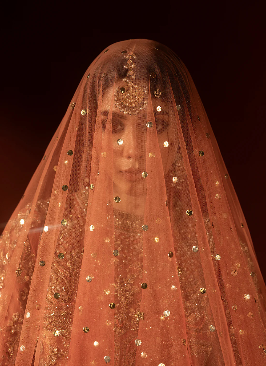 19 Rust Orange Bridal Pishwas with Jamawar Lehenga