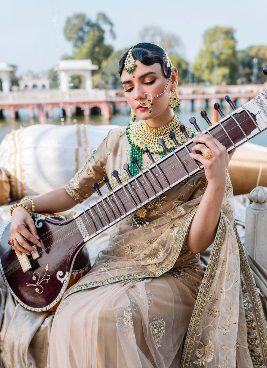 19 Champagne Gold Embellished Bridal Saree