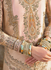 16 Soft Peach and Gold Bridal Lehenga with Pastel Embellishments