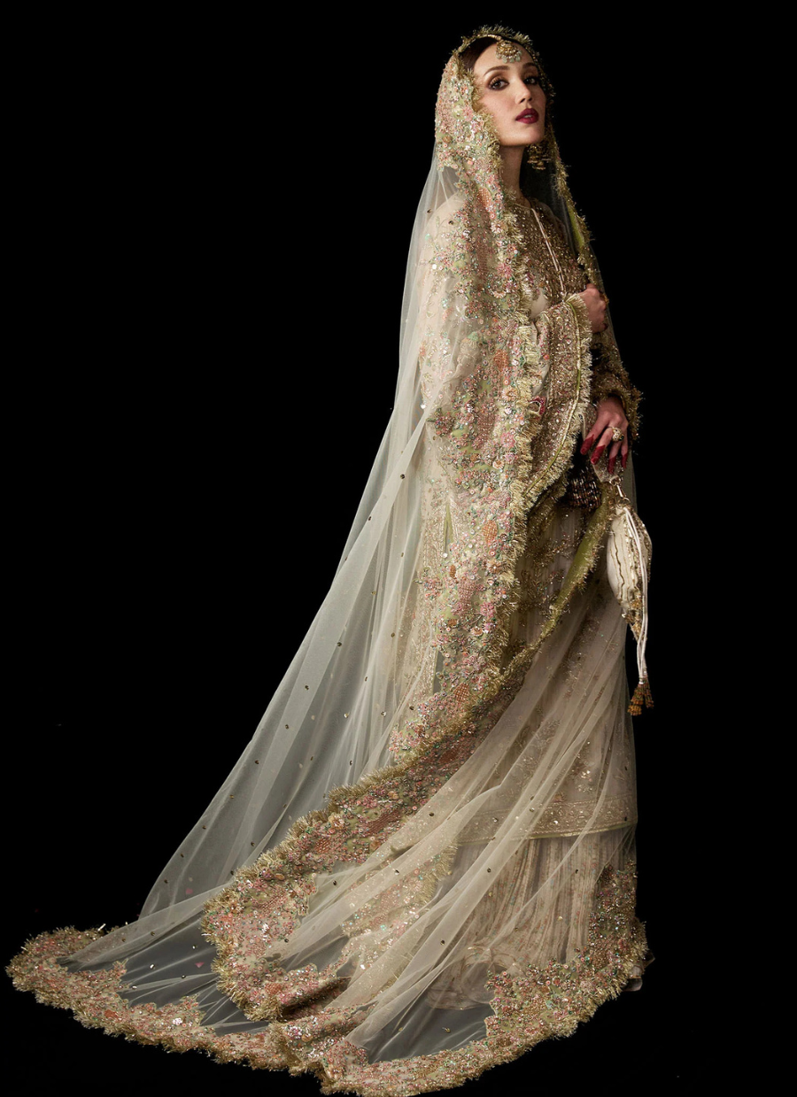 Elegant Ivory Organza Ensemble – Hand-Embellished Shirt & Sharara