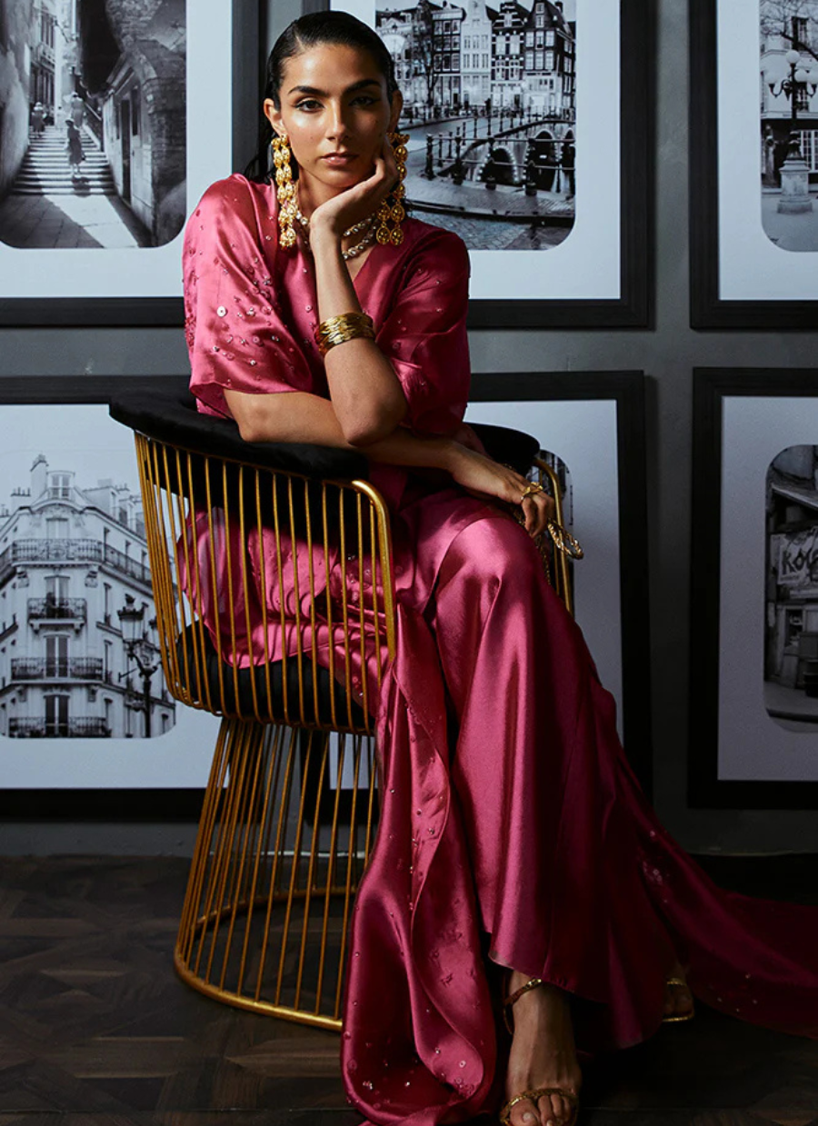 19 Crimson Silk Kaftan Gown