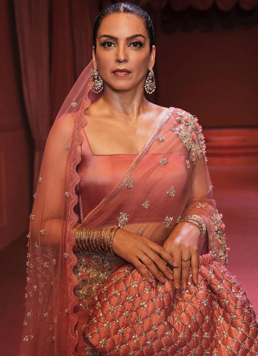 19 Rose Gold Embellished Net Saree