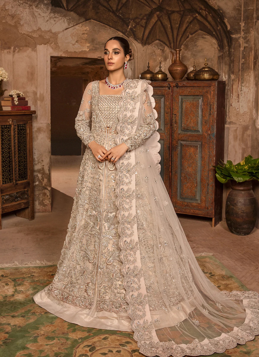 16 Ivory Silver Embellished Bridal Kalidaar