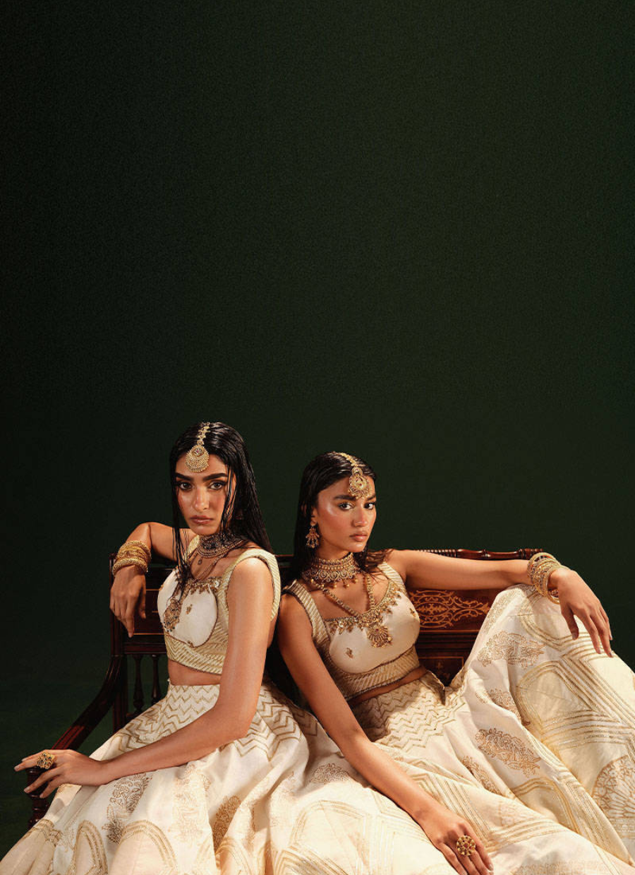 16 Golden Ivory Bridal Lehenga with Mirror Work Dupatta