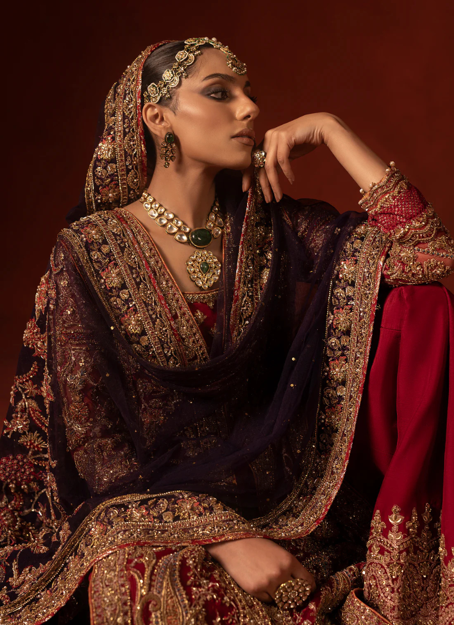 19 Regal Red Front-Open Shirt with Azaar Pants & Festive Dupatta